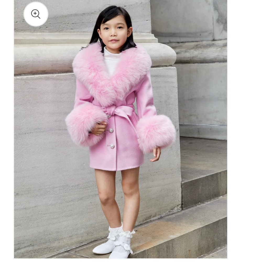 Pink Faux Fur Trim Kids Coat